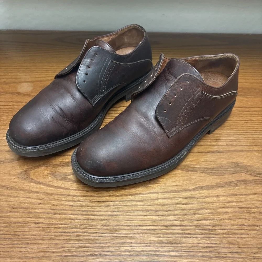 Johnston & Murphy Passport Men Brown Leather Plain Toe Derby Shoes Made in Italy